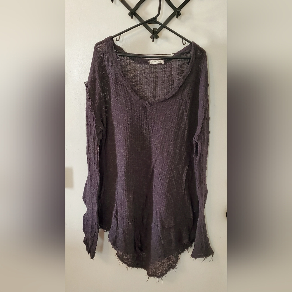 Free People Distressed Gray Sweater Tunic size Large